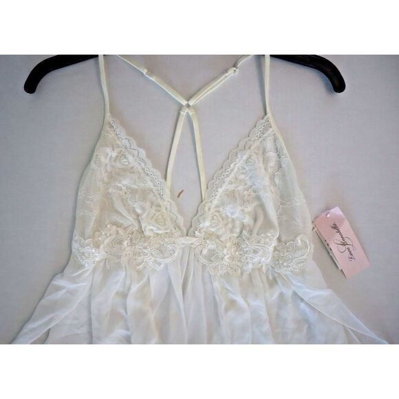 Linea Donatella Womens Sz L Ivory Juliet Lace-Trimmed Chemise Lingerie Nightgown - Picture 9 of 13